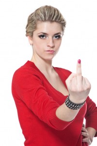 Beauty woman is showing middle finger